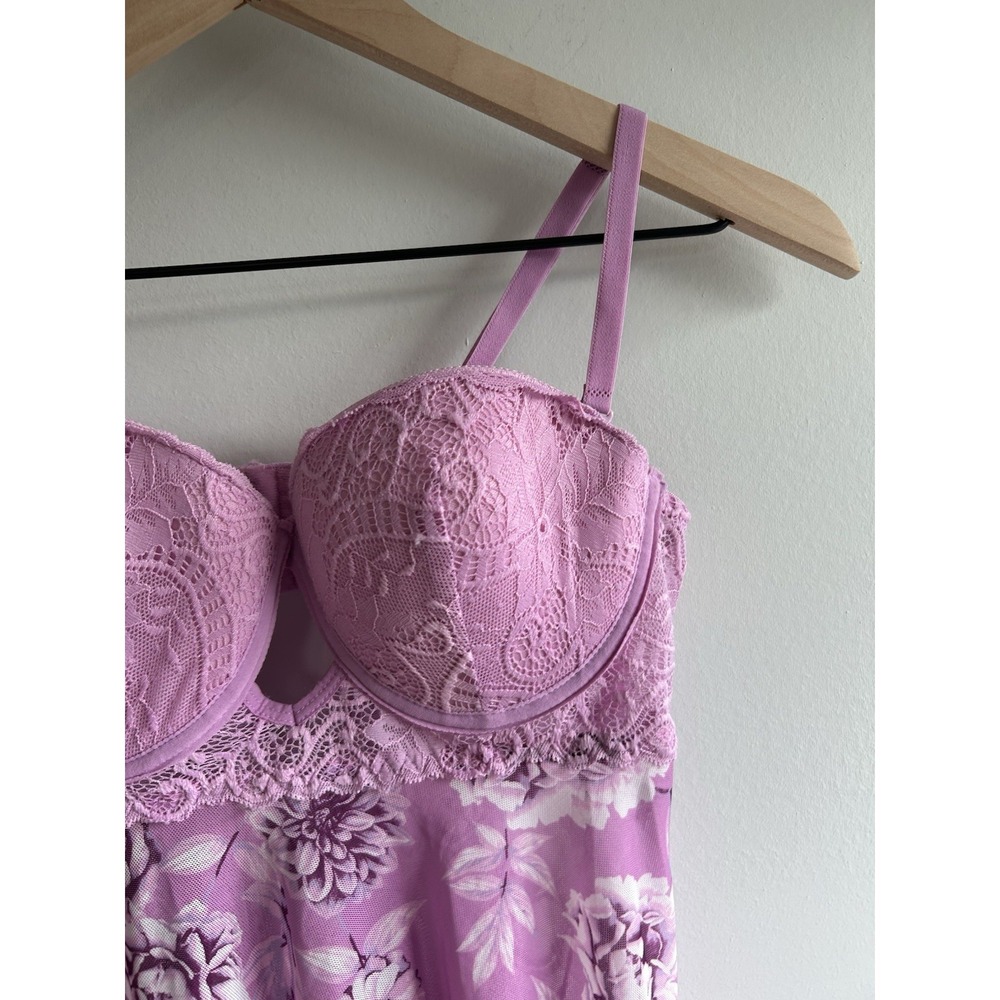 Large Pink Floral Nightgown Lace Bustier Babydoll Sleepwear Sexy Bridal Vibes - Picture 5 of 8